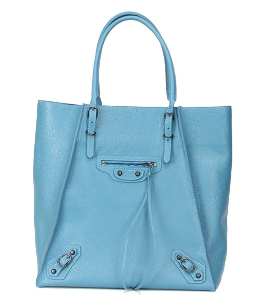 Balenciaga Papier Basket Tote Bag Blue Sky modello del litchi Leathe